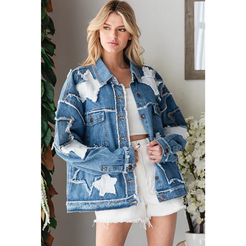 "Denim Superstar" Oversized Star Patch Denim Jacket - Picture 4 of 6